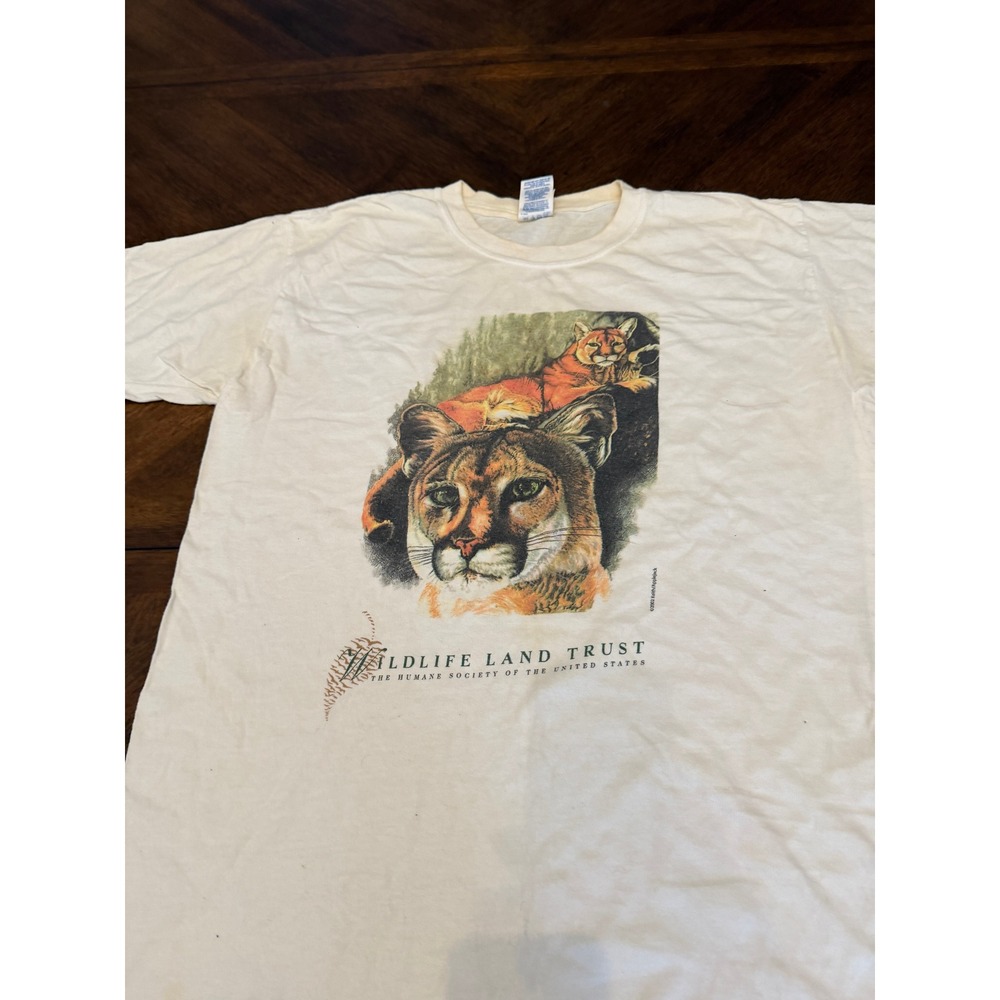 Vintage 2002 Wildlife Land Trust Cougar T-Shirt Cream Mens Large Humane Society - Picture 4 of 7